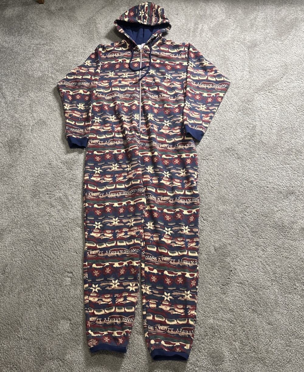 Savage X Fenty Holiday Multi Savage Hooded Jumpsuit Pajama Cozy Women’s 14-16
